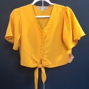NEW Golden Button Down Crop Top w/ Button missing